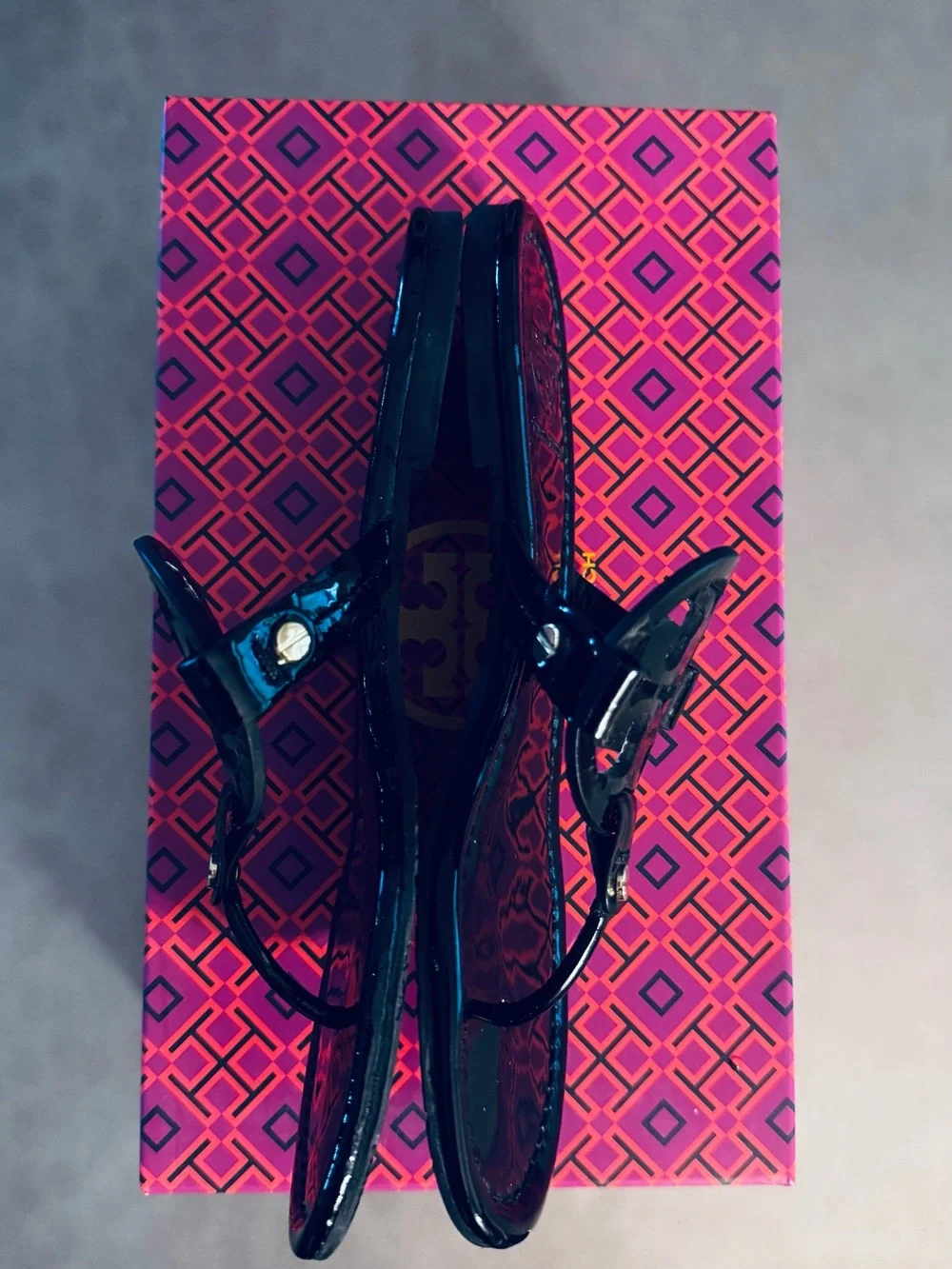 Tory Burch Miller Patent Leather Sandals - Black - Size 7